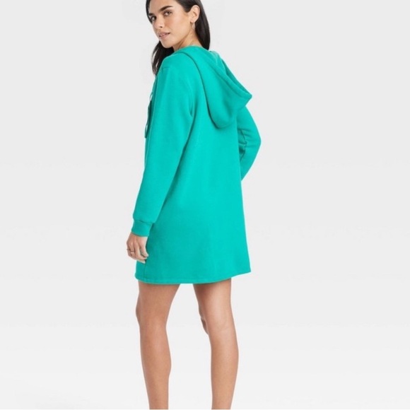 Women's Long Sleeve Mini Hooded Fleece Tunic Dress - Universal Thread Green - Picture 3 of 5
